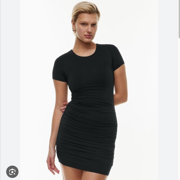 Aritzia Babaton Covet Contour Sleek Ruched Bodycon Mini Dress Black Size Small - Picture 2 of 7